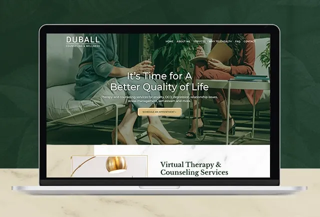 A counseling website with a soothing design using marble textures and pleasing photos.