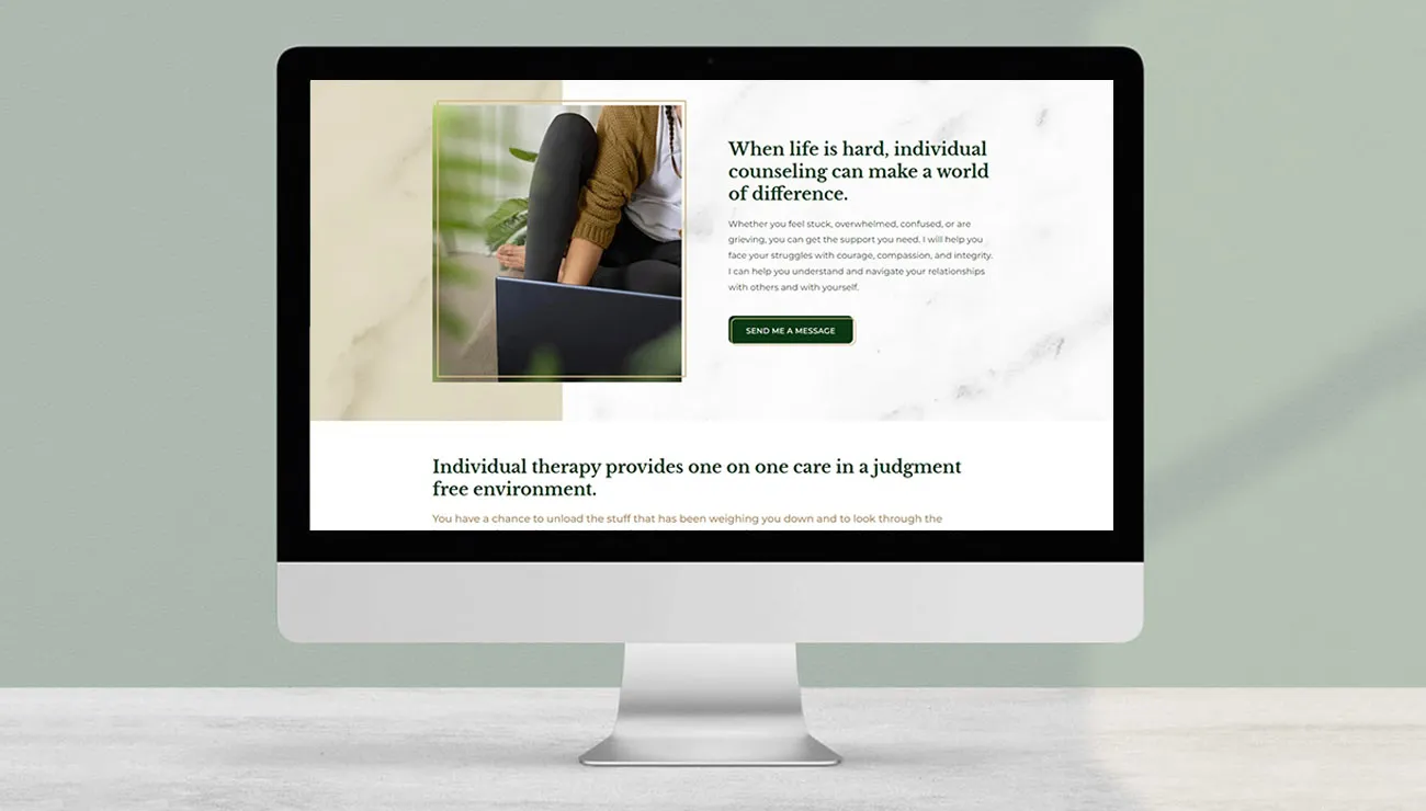 Virtual services inner page design with palm leaves background marble textures creating a welcoming experience.