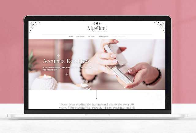 A celestial designed website for a tarot card reader.