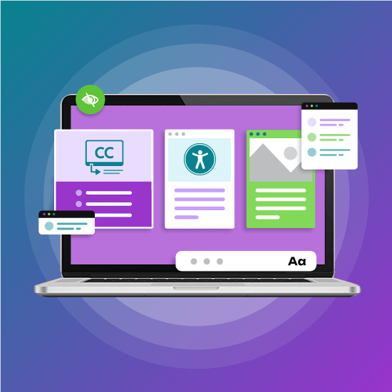 Laptop with accessibility widgets and icons.