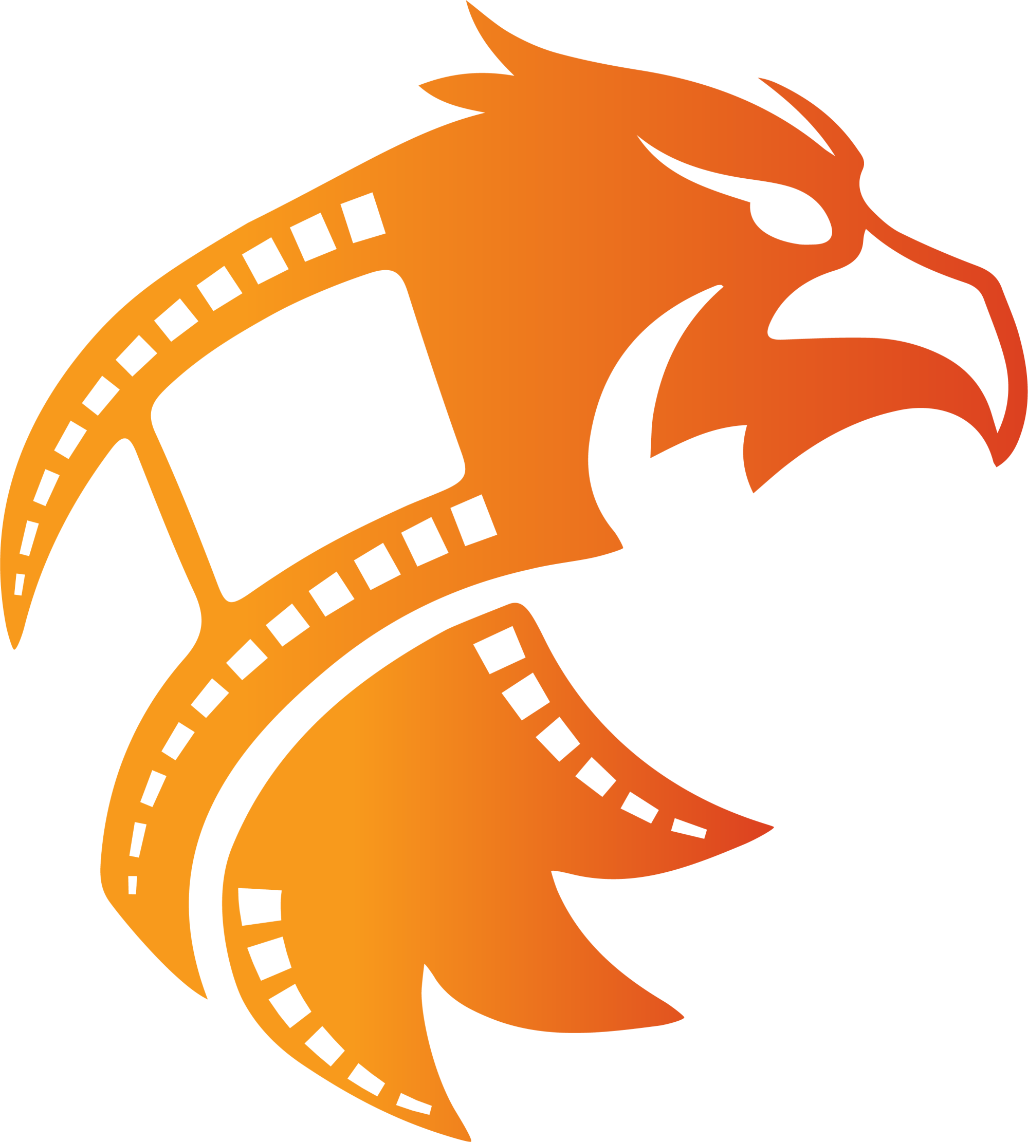 The Arza media logo mark of a phoenix head intertwined with a film strip.
