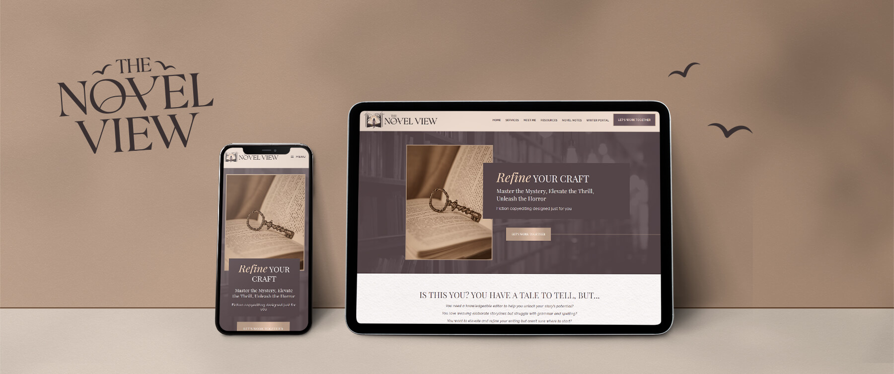 The gothic vintage brand style for a novel editor showing a cohesive brand identity.
